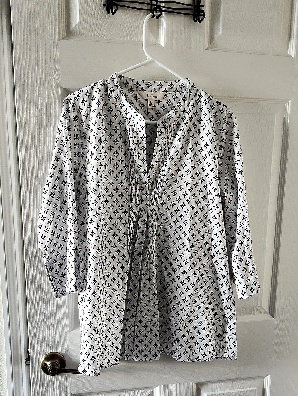land' n sea Floral Cotton Tunic White & Blue Size Large